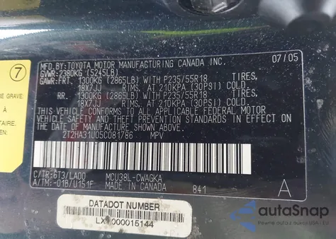 2005 Lexus Rx 330 from USA, damaged, VIN 2T2HA31U05C081786